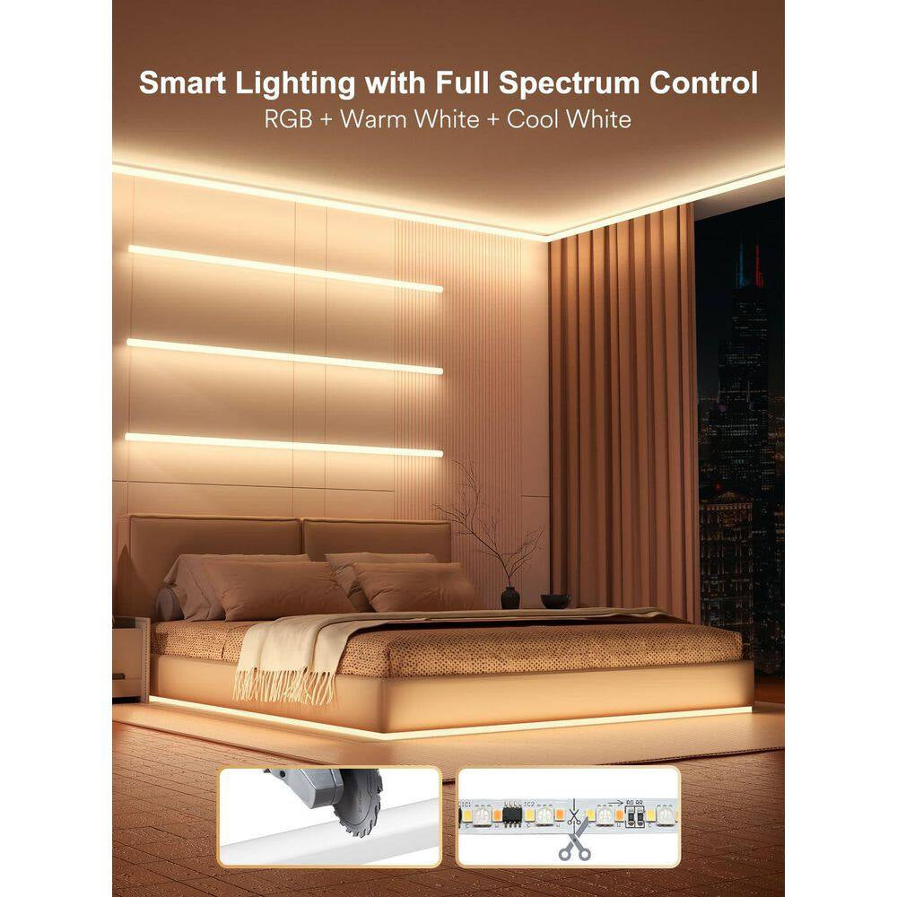 16 Ft. Hardwired Smart Integrated LED Strip Lights, RGBCW LED Strip Light Work with Alexa Smart Color Segmented Control