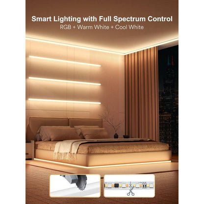 16 Ft. Hardwired Smart Integrated LED Strip Lights, RGBCW LED Strip Light Work with Alexa Smart Color Segmented Control