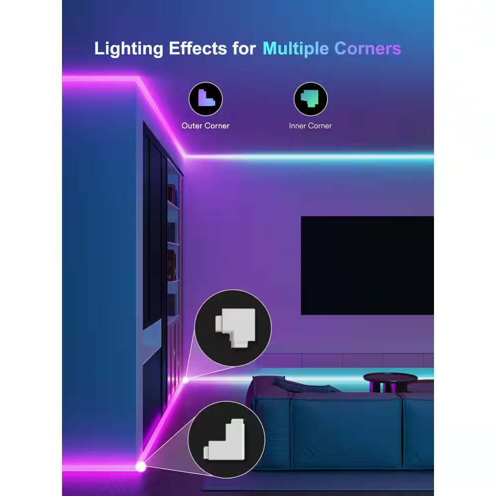 16 Ft. Hardwired Smart Integrated LED Strip Lights, RGBCW LED Strip Light Work with Alexa Smart Color Segmented Control