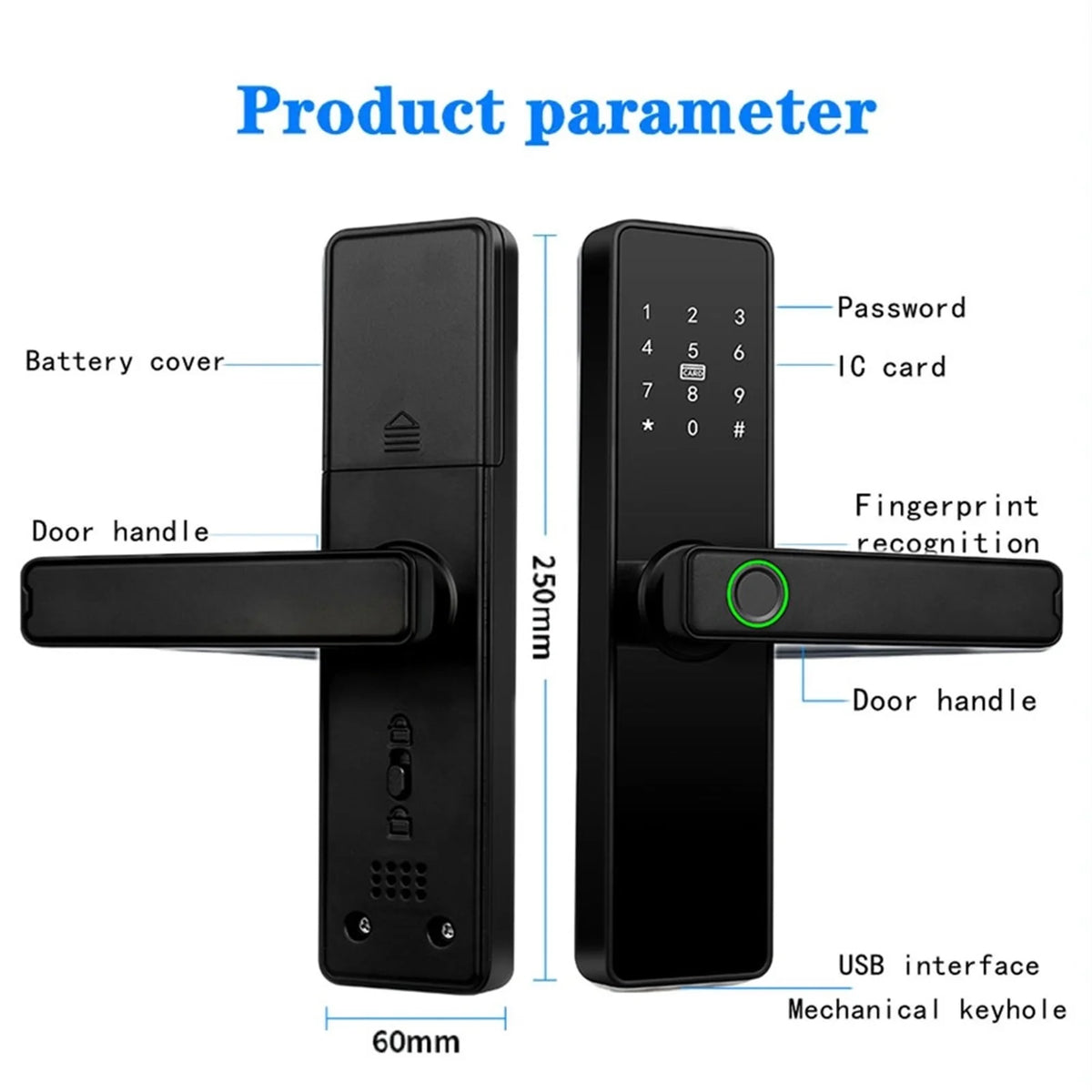 Biometric Fingerprint Door Lock Black Smart Lock App Remote Unlocking Keyless ,Corrosion-Resistant
