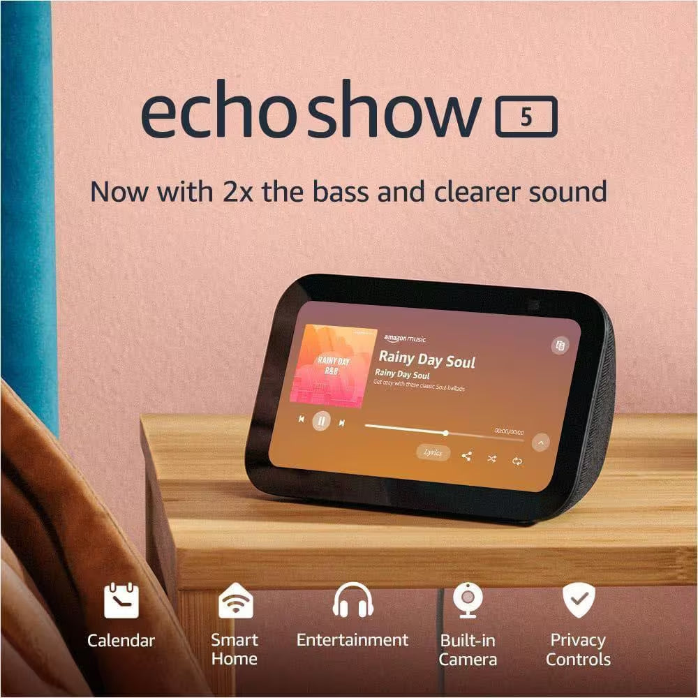 Echo Show 5 (3Rd Gen), Smart Display with Deeper Bass and Clearer Sound, Charcoal