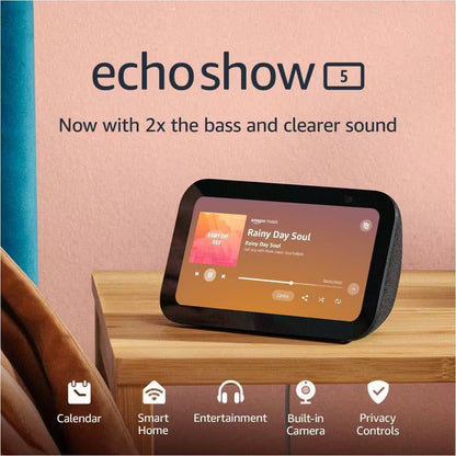 Echo Show 5 (3Rd Gen), Smart Display with Deeper Bass and Clearer Sound, Charcoal
